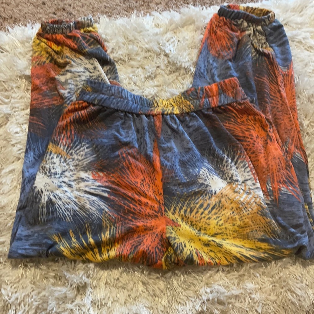 New! Orange Multicolored Fleece Pants